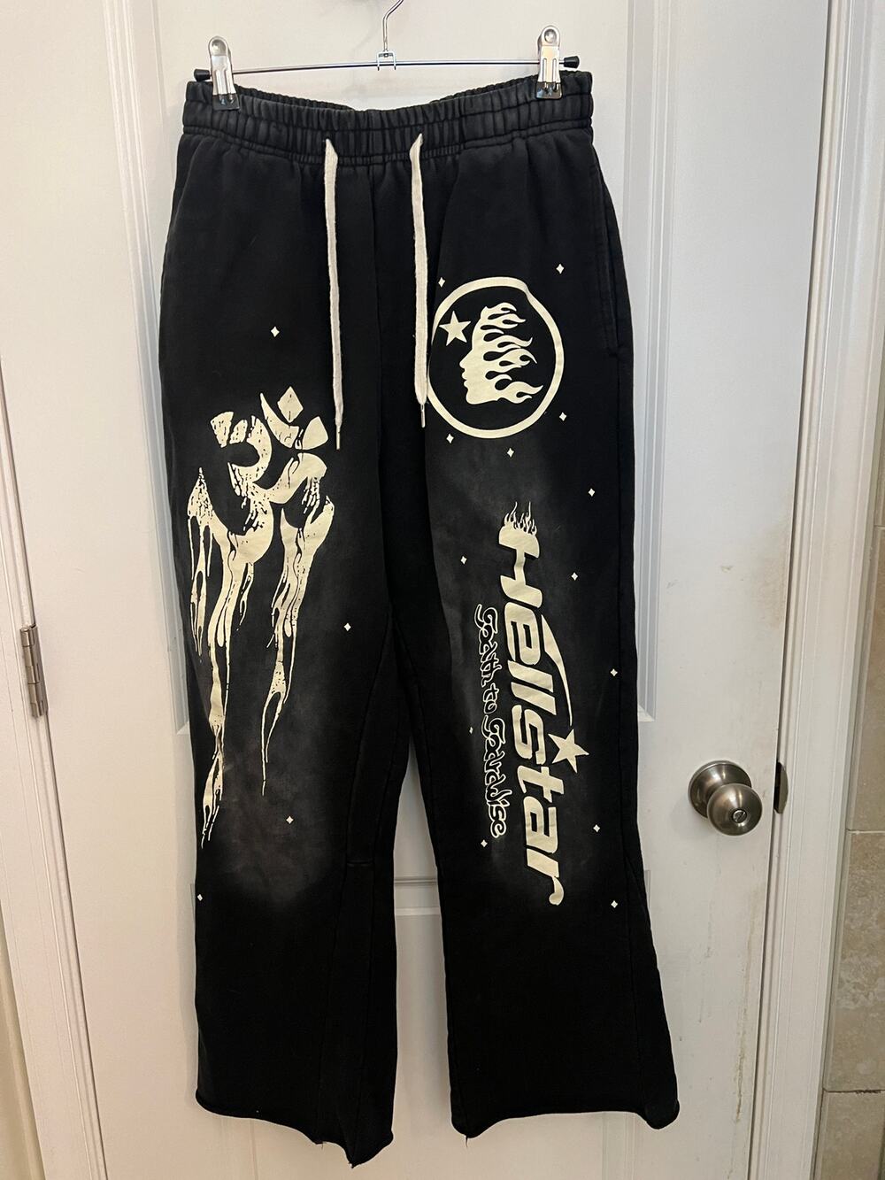 Hellstar Racer Flare Sweatpants L Black Graphic Path to Paradise Grunge Skater